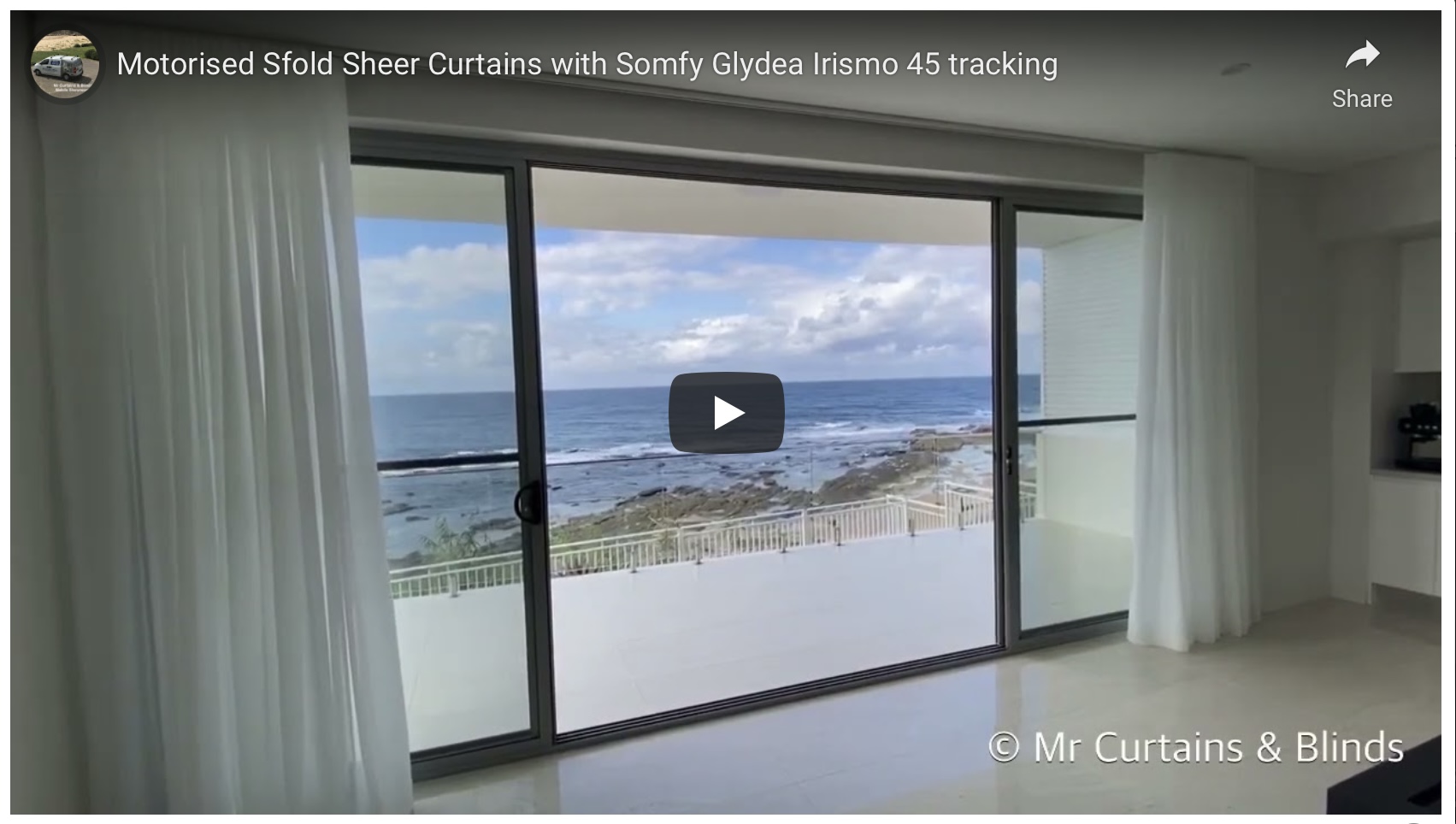 Motorised Sfold Sheer Curtains with Somfy Glydea Irismo 45 tracking