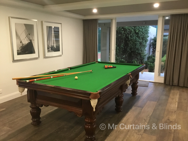 Blockout Inverted pleat curtains Terrigal home Baily Fabric by Warwrick