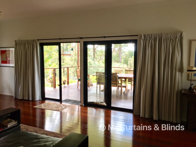 Double Pinch Pleat Lined Drapes Yarramalong home using Warwick fabrics Harper