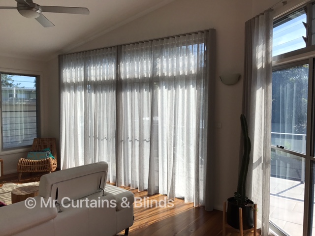 S Fold Sheer Curtains in Charles Parsons Capri at Norah Head