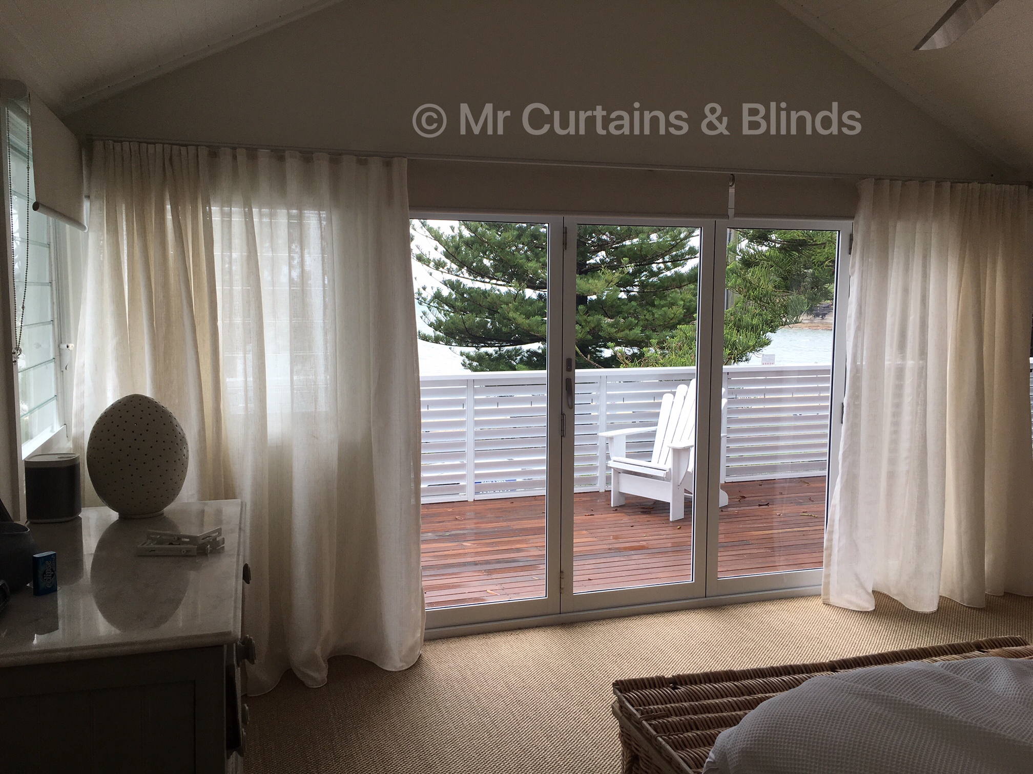 S Fold Sheer curtains Pearl Beach home using Filigree Textiles Santorini sheer