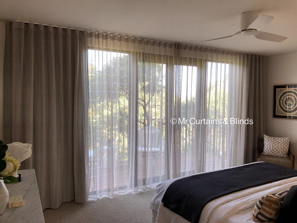 Wave Fold Sheer Curtains and blockout lining Killcare Heights 1
