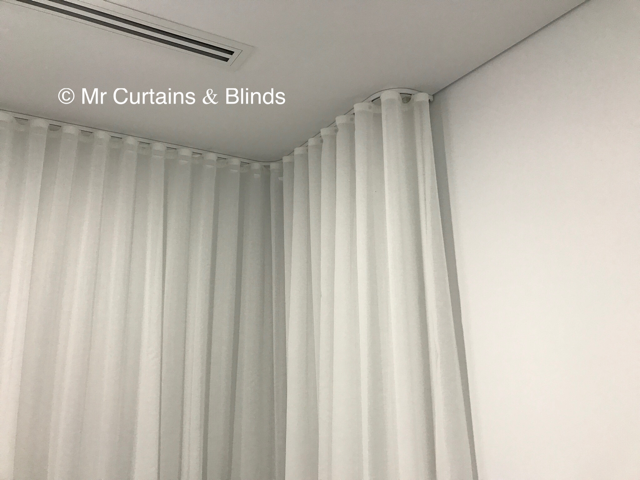 Custom bent ceiling fixed Sfold Curtains Central Coast Curtains