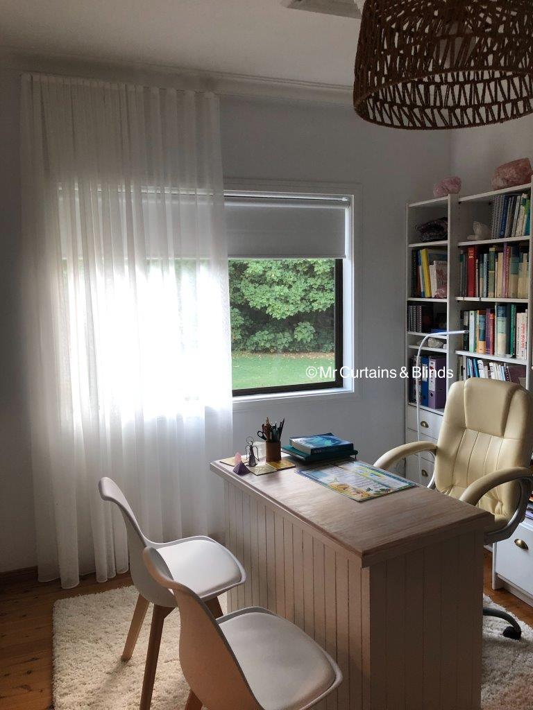 sfold sheer curtains and blockout roller blind Avoca